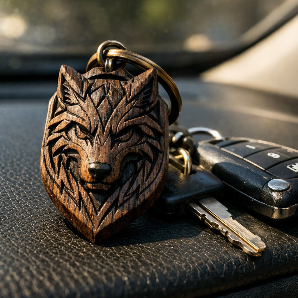 Волк деревянный брелок в подарок мужчине — символ силы, компактный подарок, СИЛА РОДА
