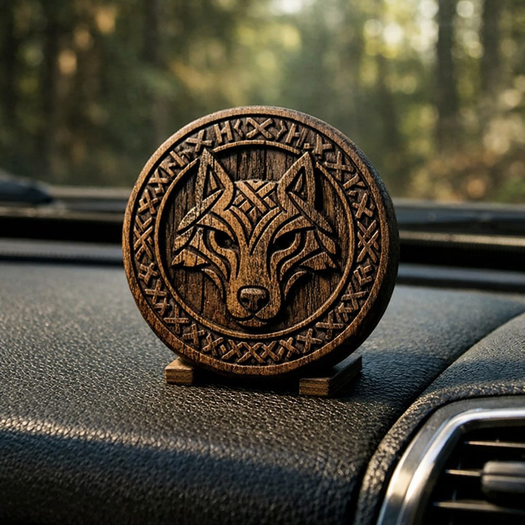 Волк-страж деревянный авто-амулет — купить, символ бдительности на дороге, ручная работа СИЛА РОДА