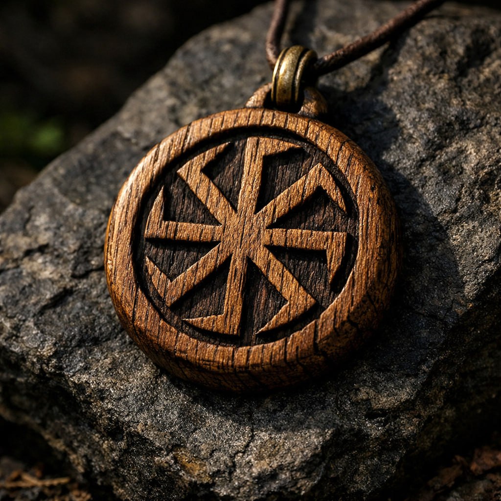 Коловрат деревянная подвеска в подарок мужчине — солярный символ силы, ручная работа СИЛА РОДА